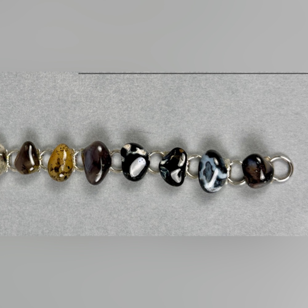 Vintage Multicolored Agate Natural Stone Silver Tone Bracelet | EUC - Picture 6 of 15